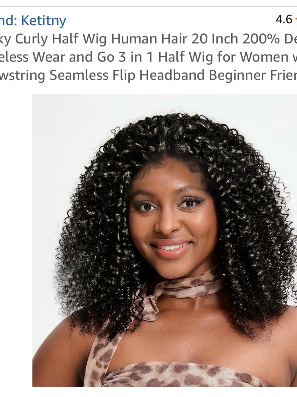 Black Curly Half Wig - Natural Look